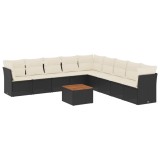 Cumpara ieftin Set canapele de gradina cu perne, 10 piese, negru, poliratan
