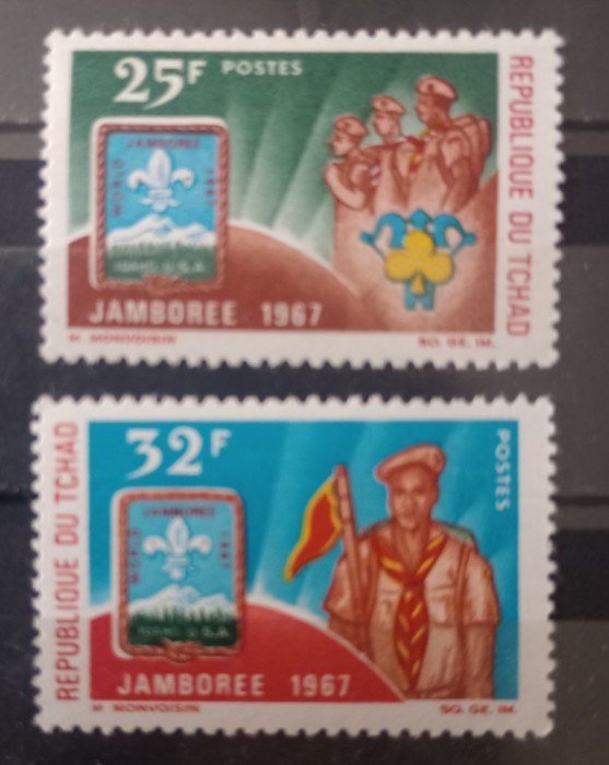 Ciad 1967 embleme, cercetași din Ciad, emblema scutism serie 2v Neștampilata