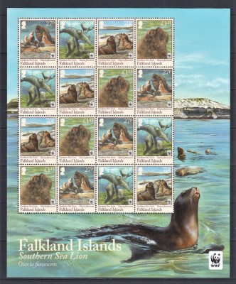 Falkland 2011 - Fauna WWF - LEI DE MARE - Bloc XXL - 16 val. - MNH foto