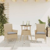 VidaXL Set mobilier de grădină cu perne 3 piese bej poliratan &amp; sticlă 3278623