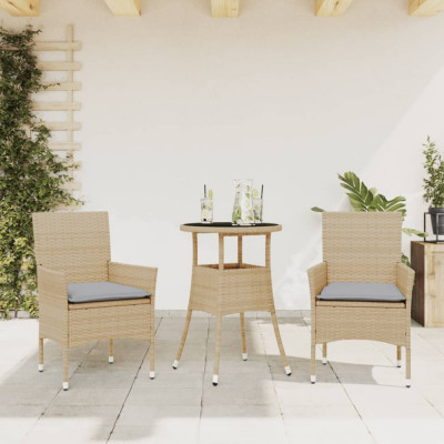 vidaXL Set mobilier de grădină cu perne 3 piese bej poliratan &amp;amp; sticlă foto