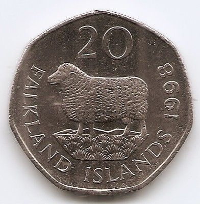 Falklands 20 pence 1998 - Elisabeta a II-a, Cupru-nichel, 21,95 mm, KM-17 foto