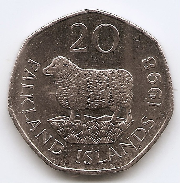 Falklands 20 pence 1998 - Elisabeta a II-a, Cupru-nichel, 21,95 mm, KM-17