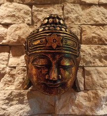 Cap de Budha din lemn, decoratiune perete, cadou foto