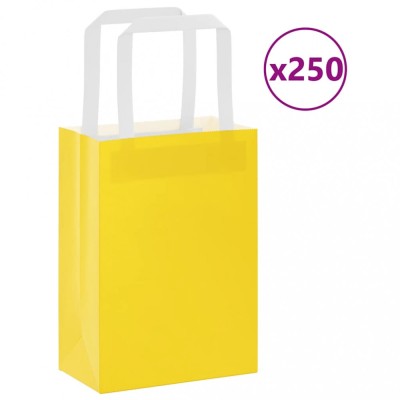 vidaXL Pungi de h&amp;acirc;rtie 250 buc cu m&amp;acirc;nere galbene 15x8x21 cm foto