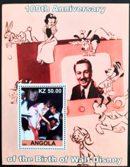 Angola 2002 Walt Disney, aniversare 100 ani Lady Diana, Bloc nestampilat foto