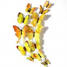 Fluturi 3D cu magnet, decoratiuni casa sau evenimente, set 12 bucati, galben