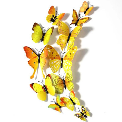 Fluturi 3D cu magnet, decoratiuni casa sau evenimente, set 12 bucati, galben foto