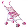 Carucior Papusi Umbrela Roz cu Flori 60cm, Metal/Plastic, 3+ ani
