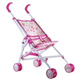 Cărucior Păpuși Umbrelă, Model Flori, Culoare Roz, Dimensiuni 60x25 cm, Oem