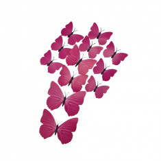 Fluturi 3D cu magnet, decoratiuni casa, set 12 bucati, rosu trandafiriu, A45