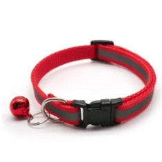 Zgarda reflectorizanta pentru pisica sau caine, cu clopotel, reglabila - Rosu