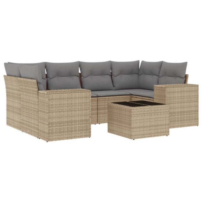 Set canapele de gradina, 7 piese, cu perne, bej, poliratan