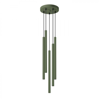 Lampă Suspendată Pastel Verde Măsliniu Oțel 5 Becuri Tub Modern De Interior foto