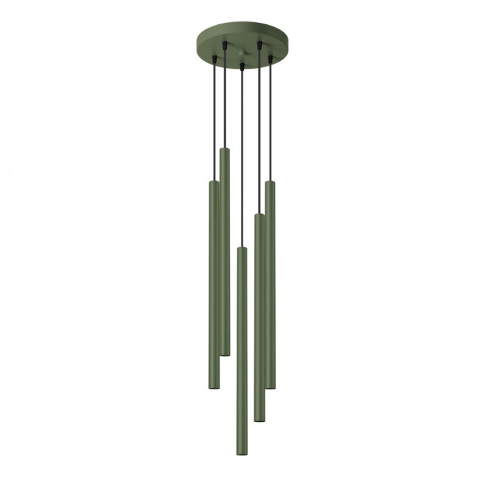 Lampă Suspendată Pastel Verde Măsliniu Oțel 5 Becuri Tub Modern De Interior