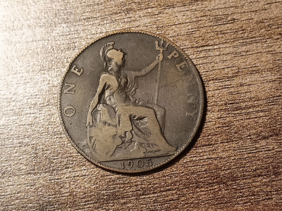 M3 C50 - Moneda foarte veche - Anglia - one penny - 1905 foto