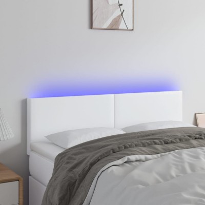 vidaXL Tăblie de pat cu LED, alb, 144x5x78/88 cm, piele ecologică 3121423 foto