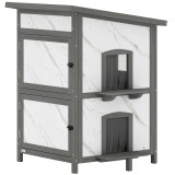 PawHut Căsuță pentru exterior, casă din lemn pentru pisici, intrări multiple, fereastră, rezistent la apă, 60 x 60 x 88 cm, Alb | Aosom Romania