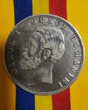 SV * Romania 5 LEI 1880 * ARGINT .835 * REGELE CAROL I * detalii mirifice avers