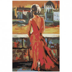 Set pictura pe numere Lady in red 1198, panza bumbac pe rama lemn 40x60 foto