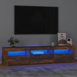 VidaXL Comodă TV cu lumini LED, stejar fumuriu, 180x35x40 cm