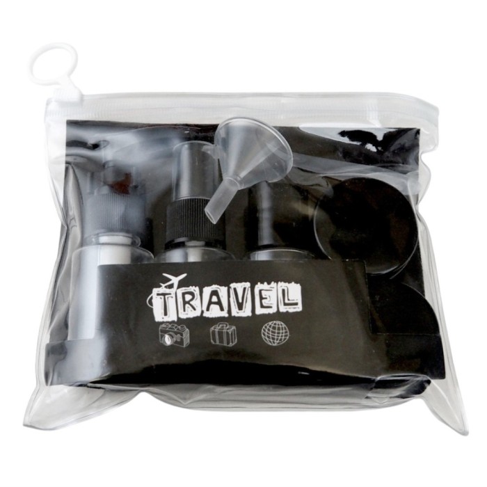 Set de containere de calatorie si accesorii 7 in 1, Negru