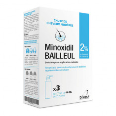 Solutie Cresterea Parului, BAILLEUL, Minoxidil 2%, Pulverizator Inclus, 3x 60ml