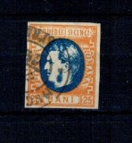 1869 - Carol I cu favoriți, 25 bani, stampilat