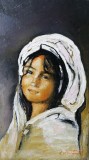 Tablou portret fata cu basma semnat Cimpoesu dupa Grigorescu.