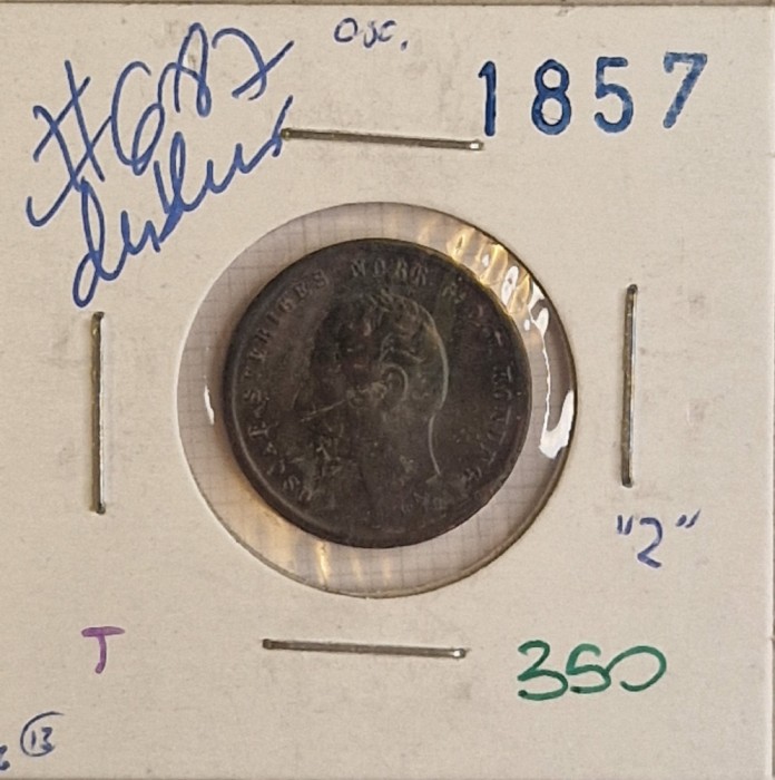 350 Suedia, Sweden1 &Ouml;re - Oscar I, 1857, KM#687