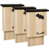 PawHut Set de 3 case pentru lilieci, rezistent la intemperii, p&acirc;nă la 3 lilieci pe casă, lemn de brad tratat, Natural + Negru | Aosom Romania