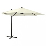 VidaXL Umbrelă &icirc;n consolă cu st&acirc;lp și LED-uri, nisipiu, 300 cm