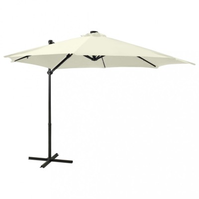 vidaXL Umbrelă &amp;icirc;n consolă cu st&amp;acirc;lp și LED-uri, nisipiu, 300 cm 312328 foto