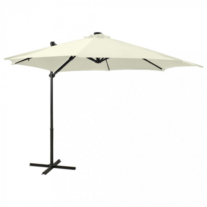 Umbrela suspendata cu stalp si LED-uri, nisipiu, 300 cm GartenMobel Dekor