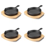 Set 4 tigai mici din fonta Navaris cu baza din lemn, 10.2 cm, 4&quot;, 426g, 60343.03