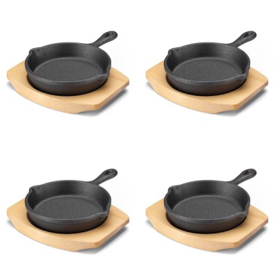 Set 4 tigai mici din fonta Navaris cu baza din lemn, 10.2 cm, 4&amp;quot;, 426g, 60343.03 foto