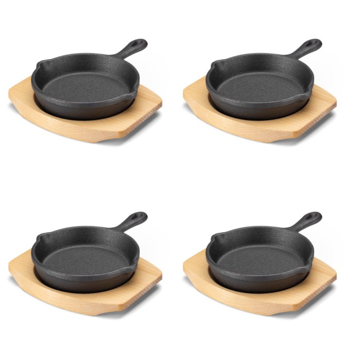Set 4 tigai mici din fonta Navaris cu baza din lemn, 10.2 cm, 4&quot;, 426g, 60343.03