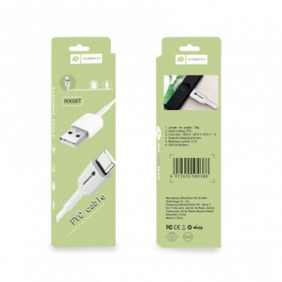 Cablu de date RO&amp;amp;MAN RX08T, USB la Type-C, 2.1A, 1m, alb, Blister foto