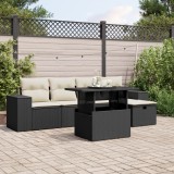 Set mobilier de gradina cu perne, 6 piese, negru, poliratan GartenMobel Dekor, vidaXL