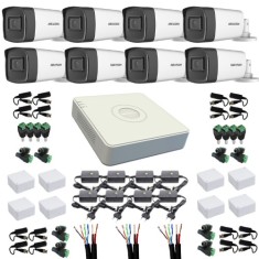 Kit complet sistem supraveghere exterior profesional HIKVISION cu 8 camere 5MP TURBO HD, IR 40m SafetyGuard Surveillance