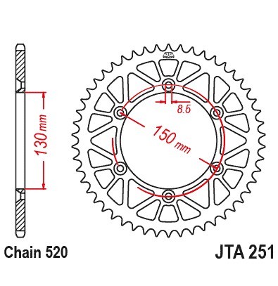 Pinion spate 50 dinti pas lant 520 - Yamaha YZ 125 (99-18) - WR 250 F - YZ 250 - YZ 250 F (99-18) - WR - YZ 400-426-450 (aluminiu)