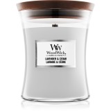 Woodwick Lavender &amp; Cedar lum&acirc;nare parfumată cu fitil din lemn 275 g