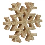 Decorațiune Crăciun, Model Fulg de Zăpadă, Lemn, Glitter Auriu, 15 cm, Oem