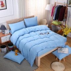 Lenjerie de pat pentru o persoana cu husa elastic pat si fata perna dreptunghiulara, Journee, bumbac ranforce, gramaj tesatura 120 g/mp, Bleu, 3 piese