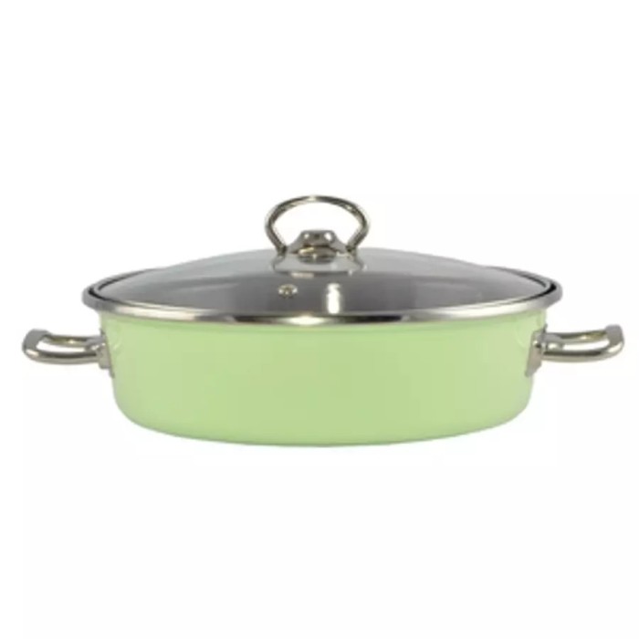 Tigaie Emailata Verde Elite 24 cm cu Capac de Sticla Handy KitchenServ