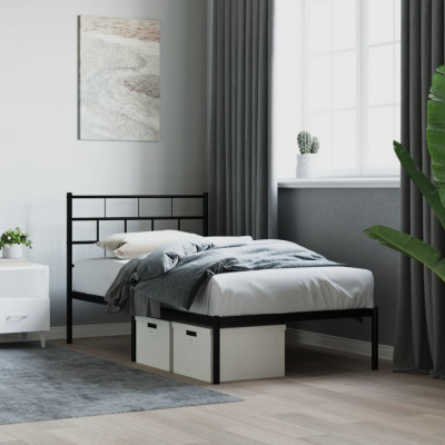 vidaXL Cadru de pat metalic cu tăblie, negru, 90x190 cm foto