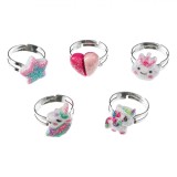 Set Inele Fetițe, Modele Inimă Unicorn Stea Donut, Glitter, Metal Polirasina, Multicolor, 5 Bucăți, Oem