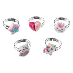 Set Inele Feti?e, Modele Inima Unicorn Stea Donut, Glitter, Metal Polirasina, Multicolor, 5 Buca?i foto