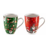 Set 2 cani Craciun portelan multicolor in cutie cadou QT &Oslash; 8 cm x 10,5 H, 300 ml