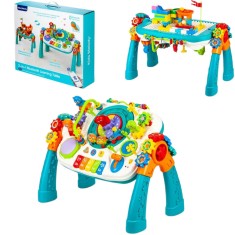 Set masa lego 2 in 1 cu functie de conectare Bluetooth si microfon WePro Store, baterie reincarcabila, Muzica si lumini, trenulet electric, panou de c